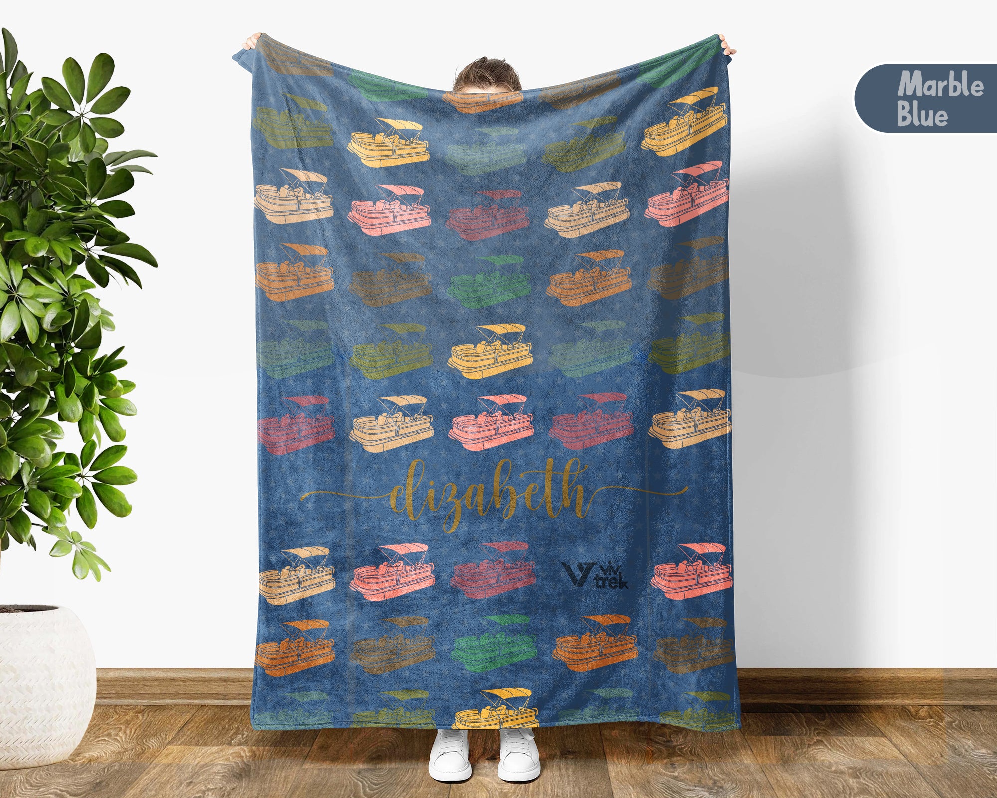 Custom Name Nautical Pontoon Captain Blanket, Retro Boat Lover Throw for Lake Life Fans, Cozy Marine Inspired Home Decor Gift