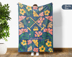 Floral Curling Blanket with Custom Name, Cozy Curling Throw Gift for Kids Teens Adults, Perfect Birthday Sports Present
