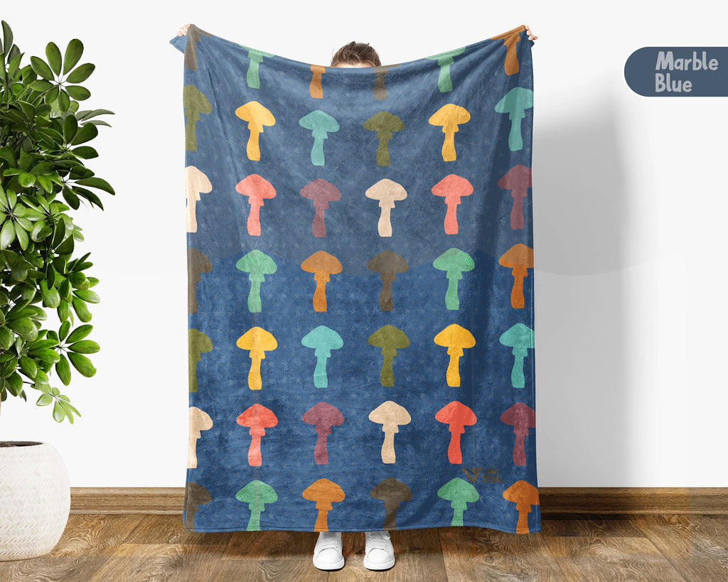 Retro Mushroom Blanket Gift for Nature Lovers, Cozy Fungi Throw, Woodland Inspired Decor Accent for Bedroom and Living Spaces