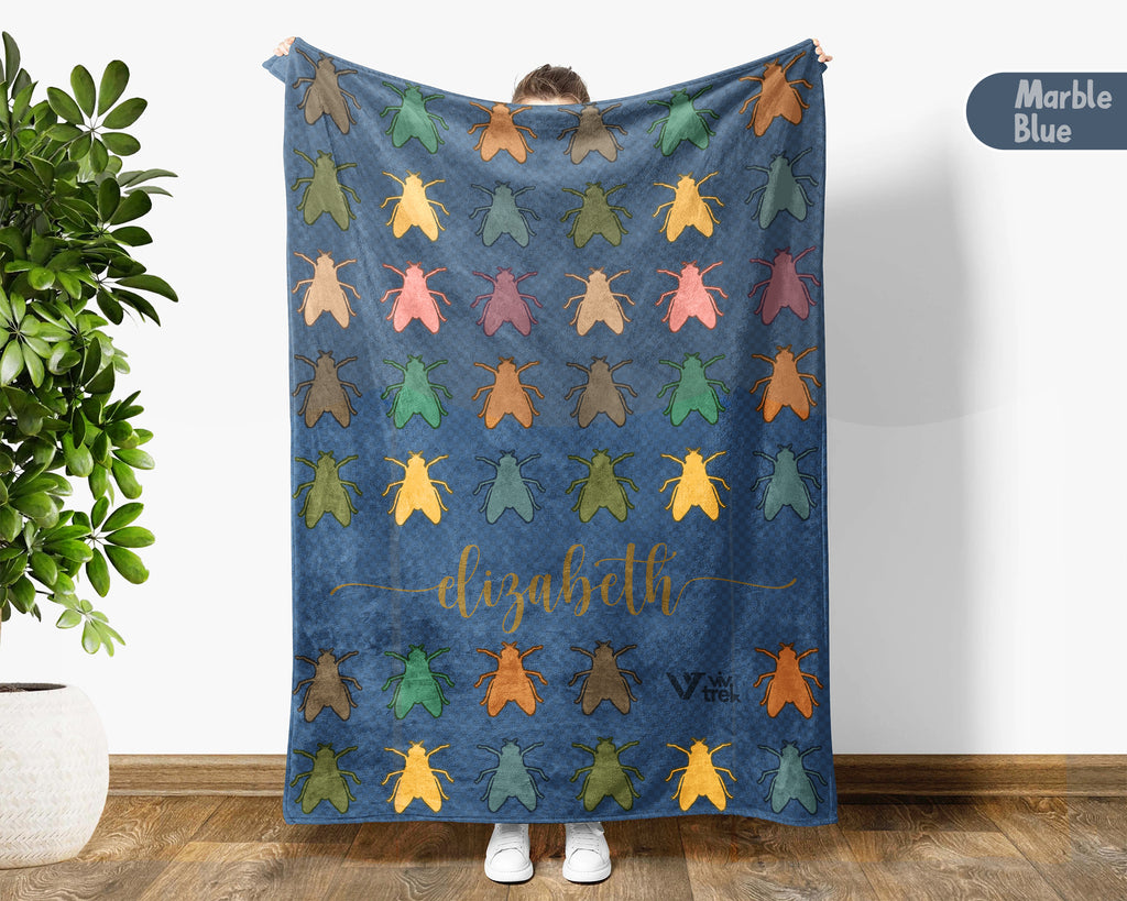 Personalized Fly Insect Throw Custom Name Bug Lover Blanket Retro House Fly Design Science Nature Entomologist Gift Home Accent