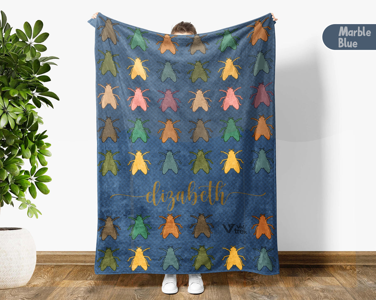 Personalized Fly Insect Throw Custom Name Bug Lover Blanket Retro House Fly Design Science Nature Entomologist Gift Home Accent