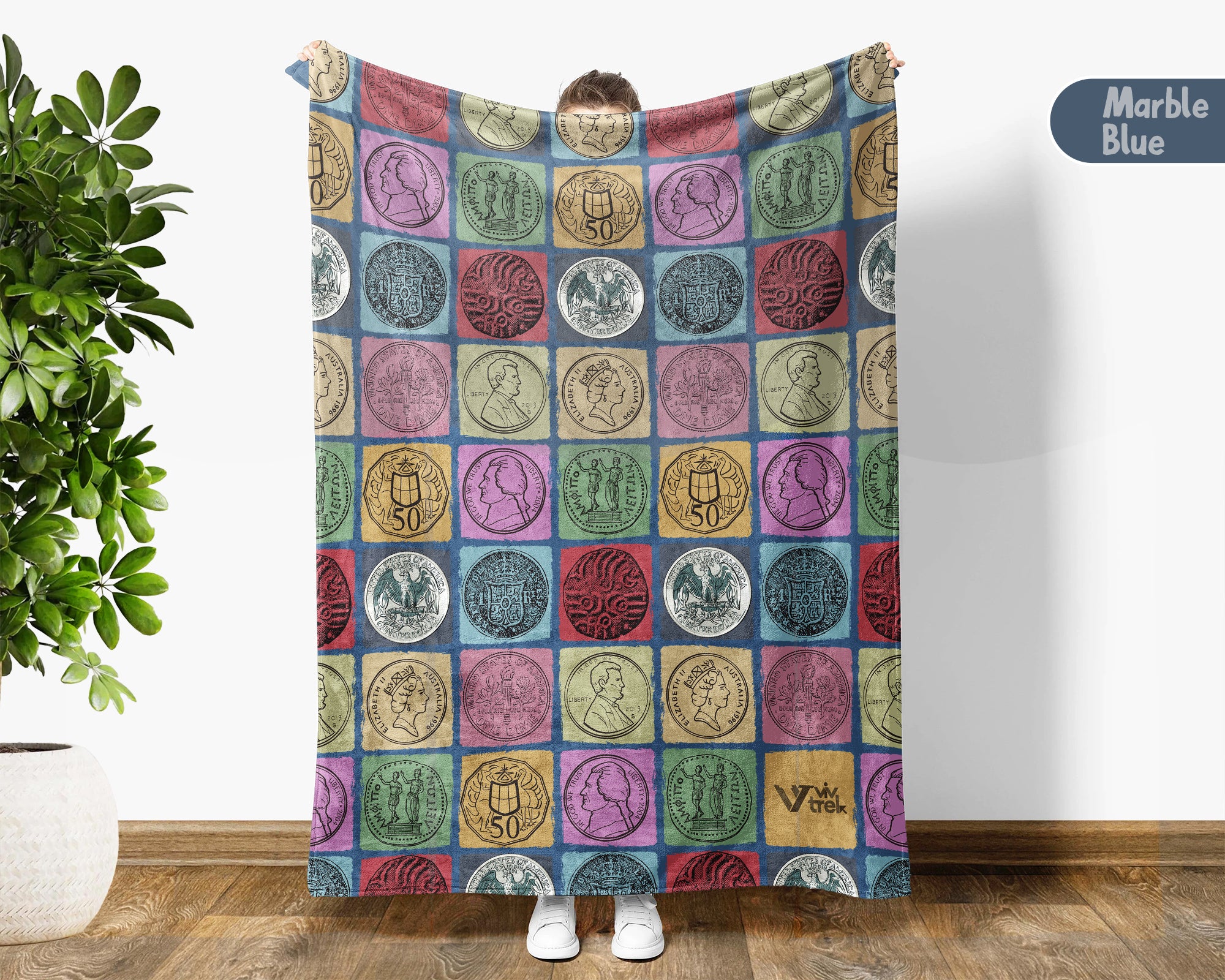 Vintage Coin Collector Blanket, Retro Numismatics Throw for Bullion Enthusiasts and Cozy Hobby Room Decor