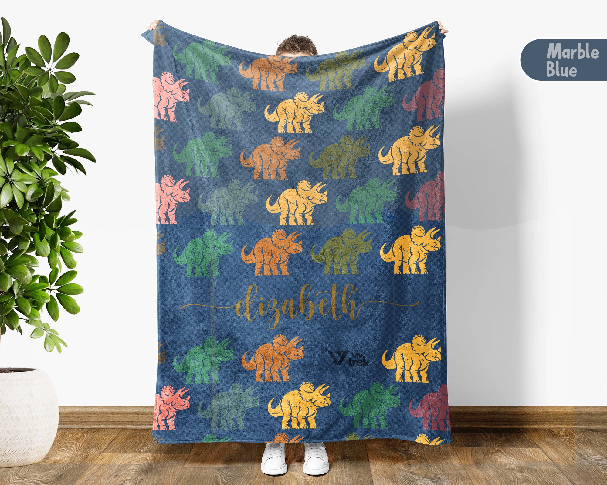 Personalized Triceratops Blanket Custom Name Dino Throw Vintage Prehistoric Decor Cozy Gift Unique Kids Room Accent