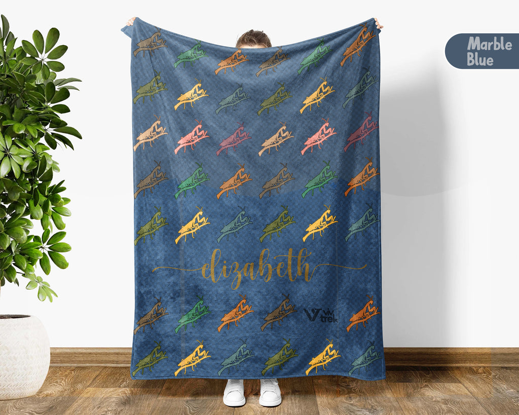 Personalized Mantis Throw Custom Name Bug Lover Blanket Retro Praying Mantis Design Science Nature Gift Cozy Home Accent Decor