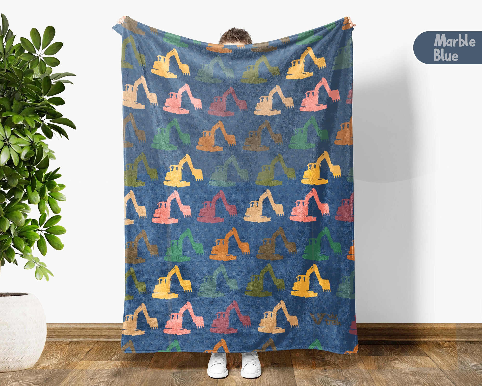 Retro Construction Equipment Blanket, Kids Truck Throw, Bulldozer Crane Loader Cozy Blanket, Vintage Machinery Gift for Boys Girls