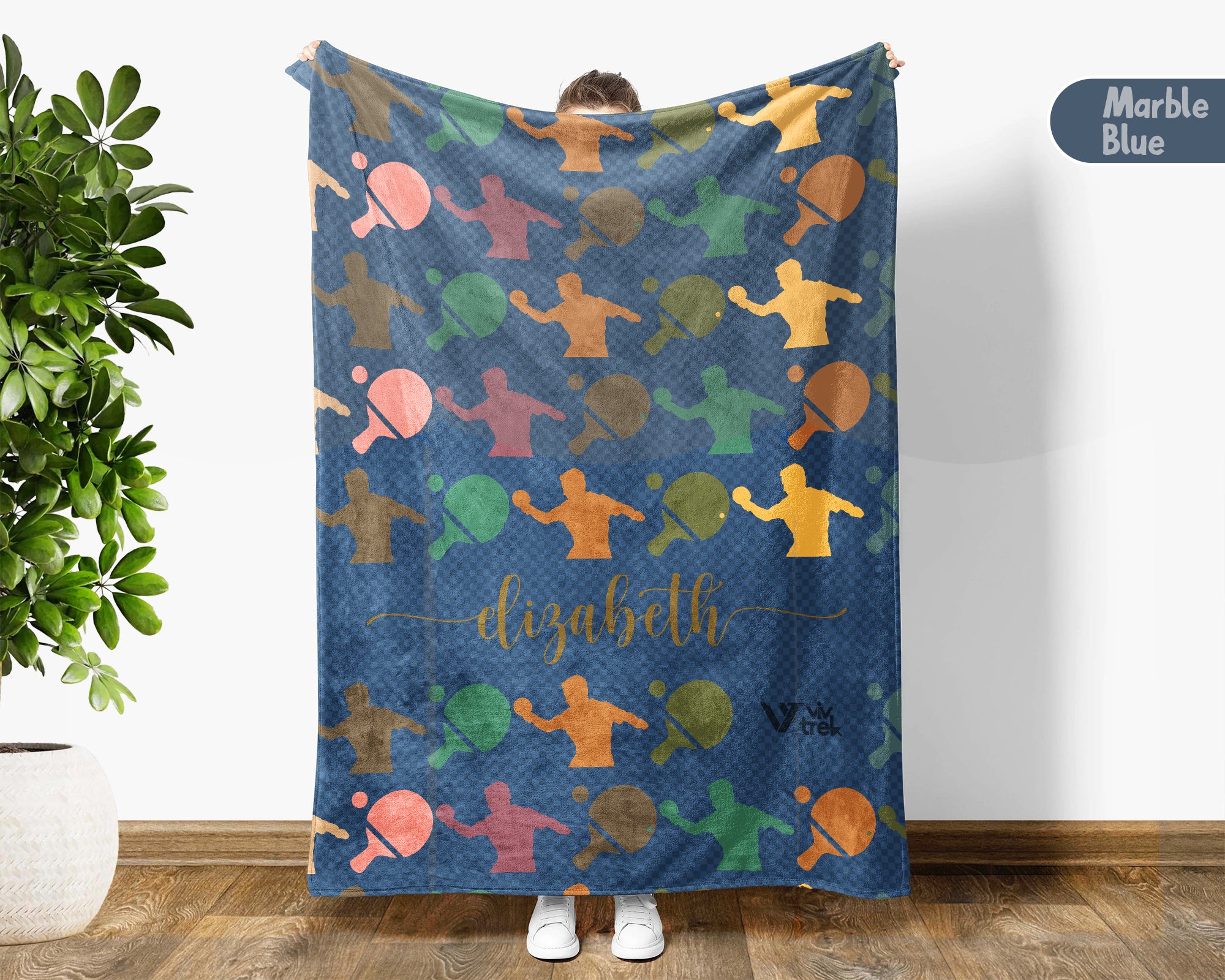 Custom Name Ping Pong Lover Blanket Sporty Throw Cozy Personalized Gift Soft Table Tennis Decor for Home Fans