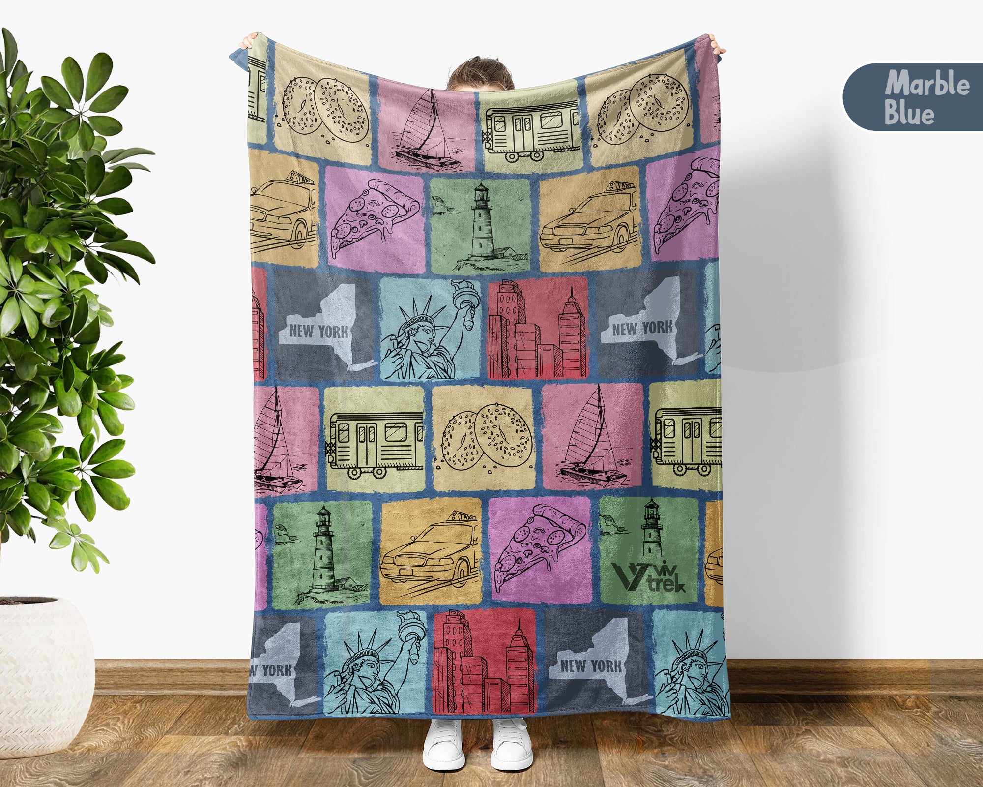 Retro New York State Blanket, 4th of July Patriotic Cozy Throw, Vintage NY Lover Fleece, Empire State Inspired American Home Gift