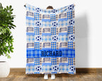 Custom Name Soccer Blanket, Personalized Name Soccer Plaid Throw for Boys and Girls, Unique Soccer Lover Gift for Athlete, Cozy Sports Blanket