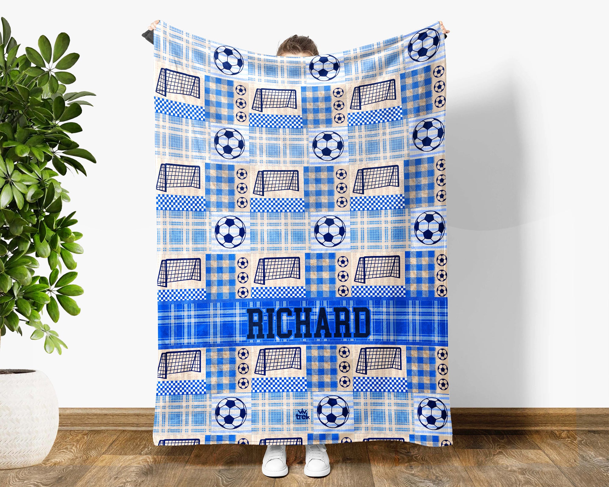 Custom Name Soccer Blanket, Personalized Name Soccer Plaid Throw for Boys and Girls, Unique Soccer Lover Gift for Athlete, Cozy Sports Blanket