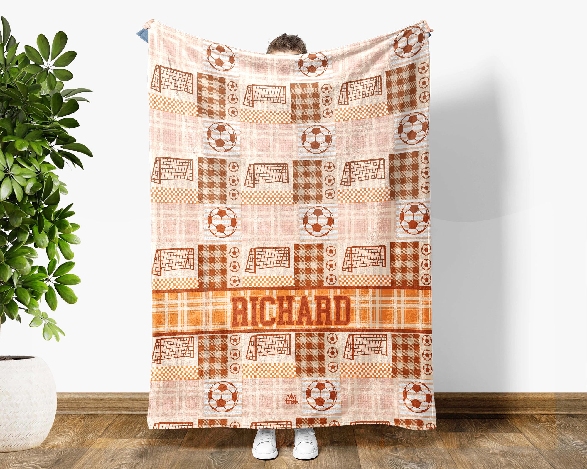 Custom Name Soccer Blanket, Personalized Name Soccer Plaid Throw for Boys and Girls, Unique Soccer Lover Gift for Athlete, Cozy Sports Blanket