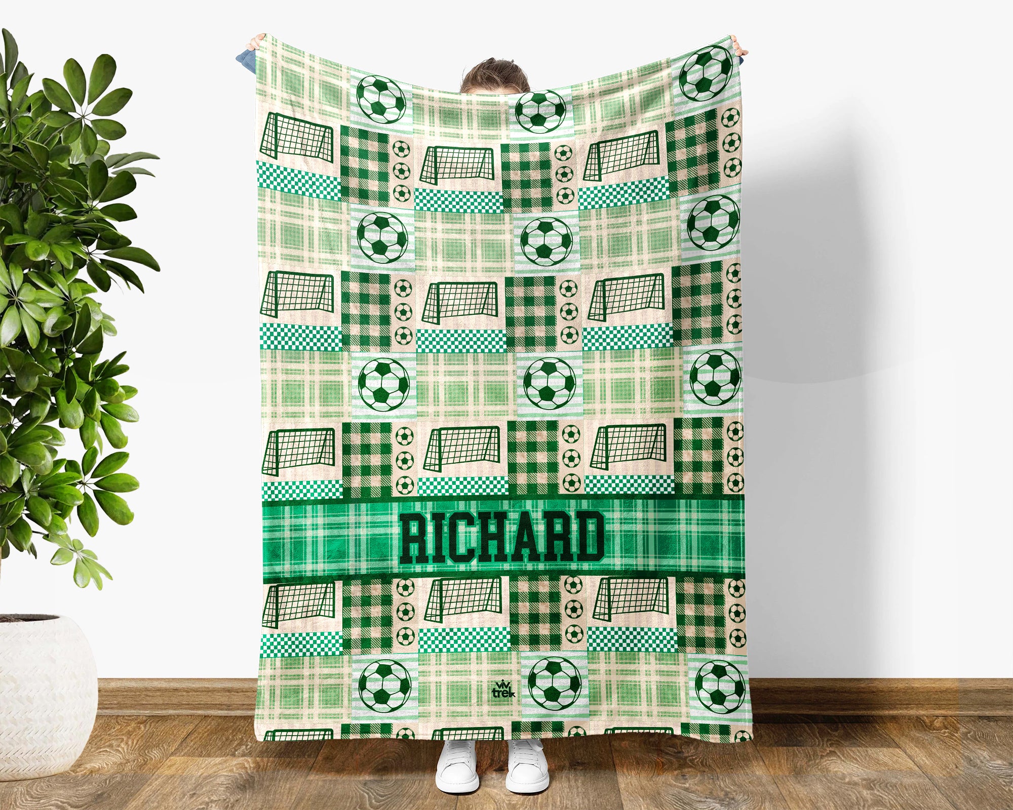Custom Name Soccer Blanket, Personalized Name Soccer Plaid Throw for Boys and Girls, Unique Soccer Lover Gift for Athlete, Cozy Sports Blanket