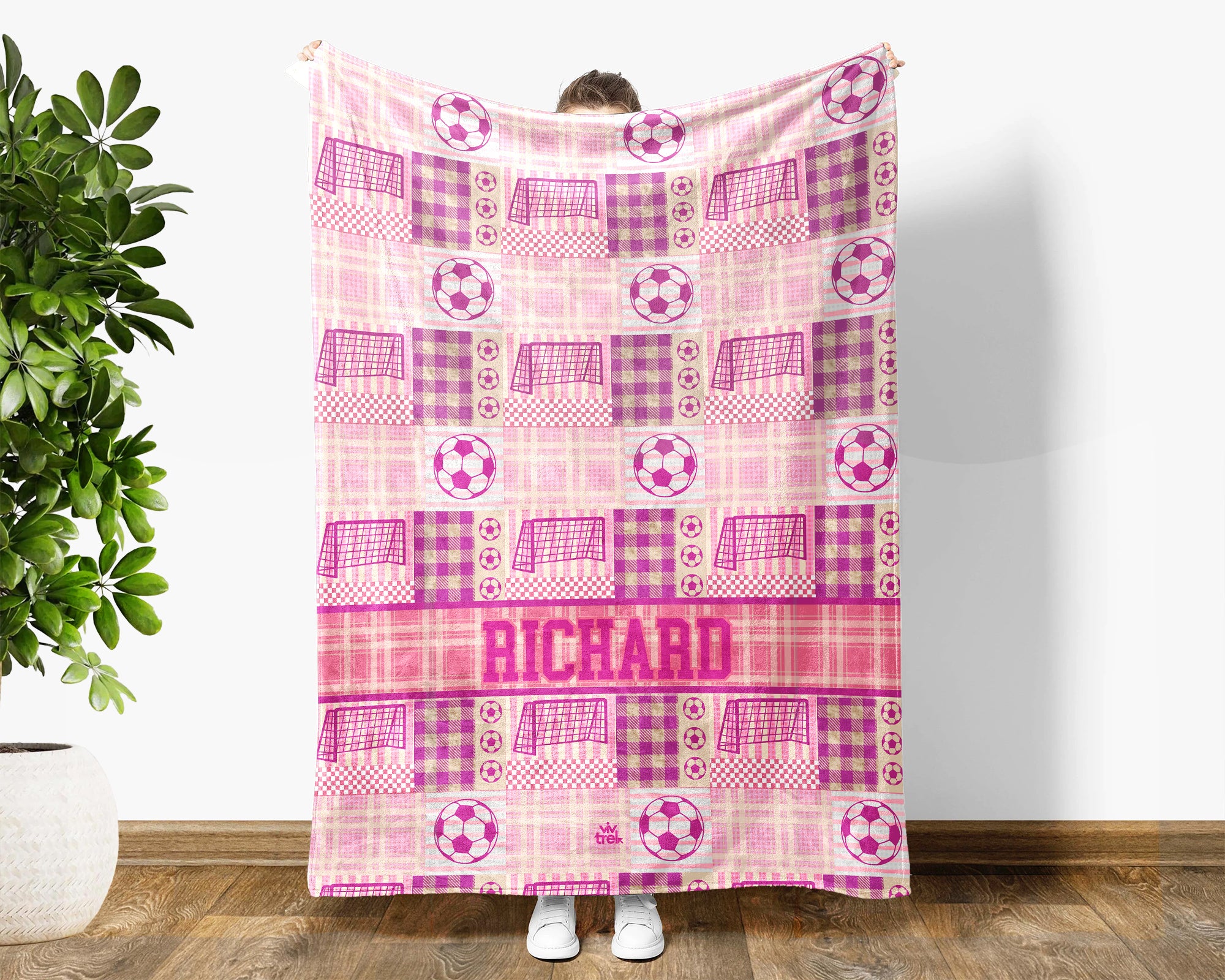 Custom Name Soccer Blanket, Personalized Name Soccer Plaid Throw for Boys and Girls, Unique Soccer Lover Gift for Athlete, Cozy Sports Blanket