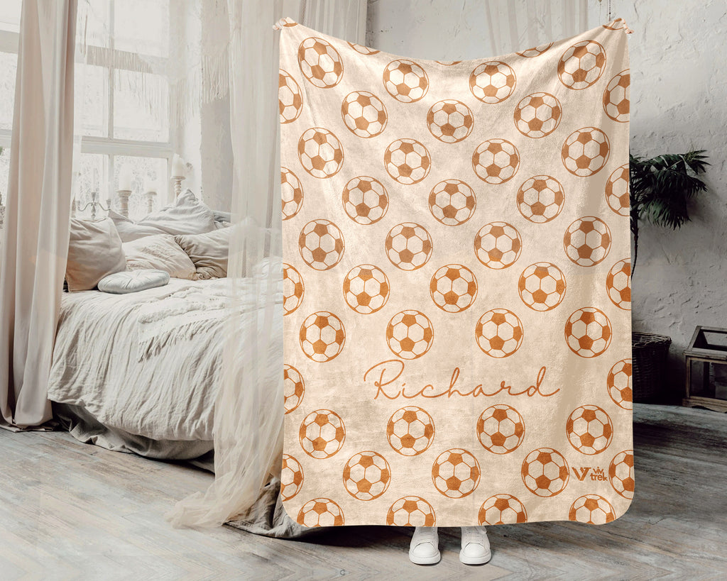 Custom Name Soccer Blanket, Retro Personalized Name Soccer Throw for Boys and Girls, Unique Soccer Lover Gift, Cozy Sports Blanket
