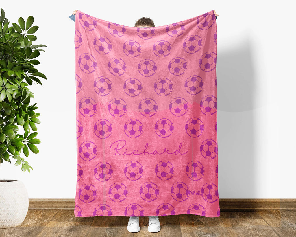 Custom Name Soccer Blanket, Retro Personalized Name Soccer Throw for Boys and Girls, Unique Soccer Lover Gift, Cozy Sports Blanket