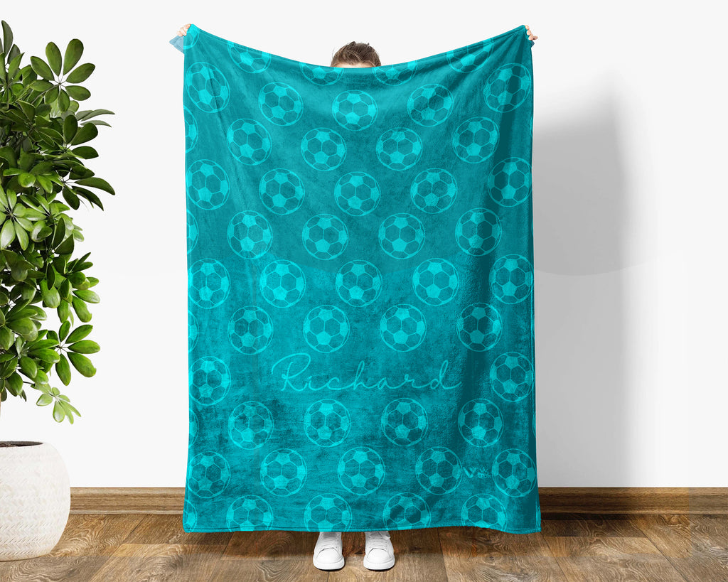 Custom Name Soccer Blanket, Retro Personalized Name Soccer Throw for Boys and Girls, Unique Soccer Lover Gift, Cozy Sports Blanket