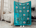 Custom Name Soccer Blanket, Personalized Name Soccer Pixel Art Throw for Boys and Girls, Unique Soccer Lover Gift, Sports 8-bit Flower Blanket