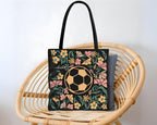 Custom Name Soccer Floral Tote Bag, Personalized Football Lover Bag, Cute Sports Canvas Tote, Soccer Player Gift, Aesthetic Soccer Carry Bag