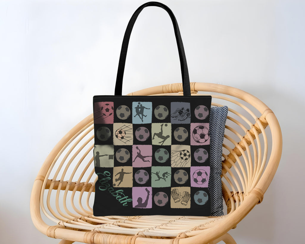 Custom Soccer Tote Bag, Personalized Name Football Canvas Tote, Retro Soccer Lover Gift, Cute Sports Carry Bag, Player Gift Tote