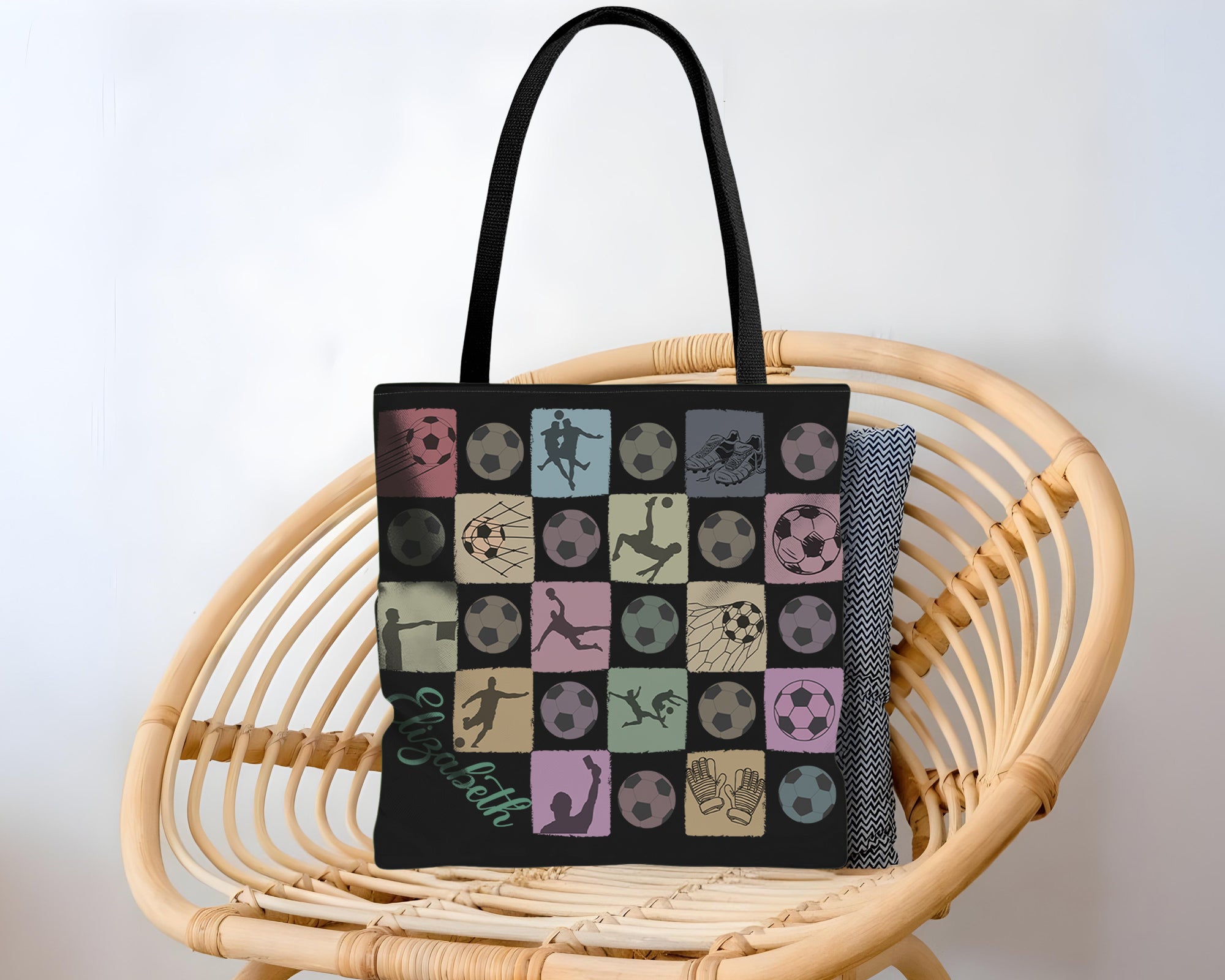Custom Soccer Tote Bag, Personalized Name Football Canvas Tote, Retro Soccer Lover Gift, Cute Sports Carry Bag, Player Gift Tote