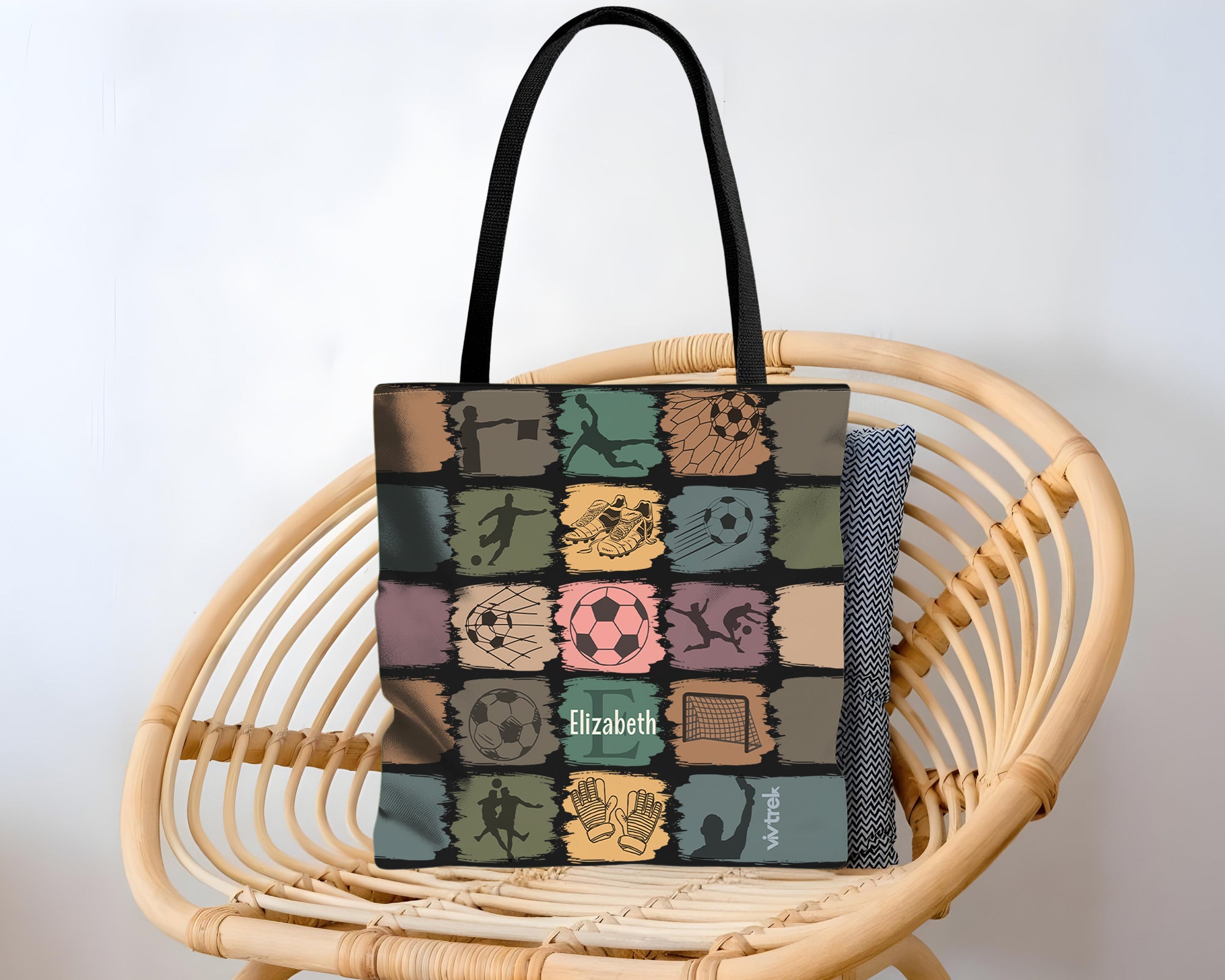 Retro Custom Soccer Tote Bag, Personalized Name Football Canvas Tote, Unique Soccer Lover Gift, Cozy Sports Carry Bag, Player Gift Tote
