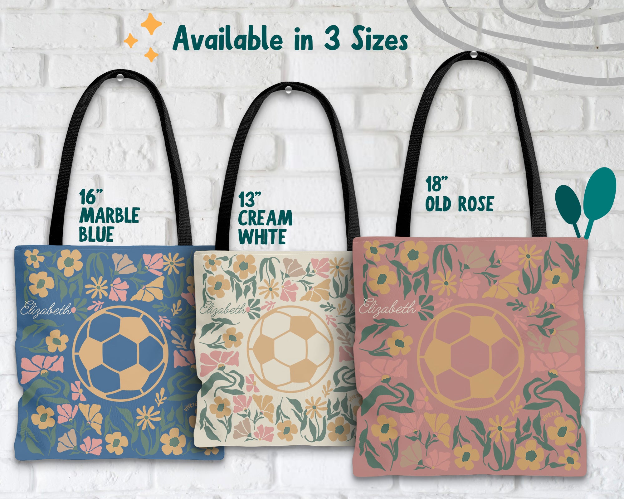 Custom Name Soccer Floral Tote Bag, Personalized Football Lover Bag, Cute Sports Canvas Tote, Soccer Player Gift, Aesthetic Soccer Carry Bag