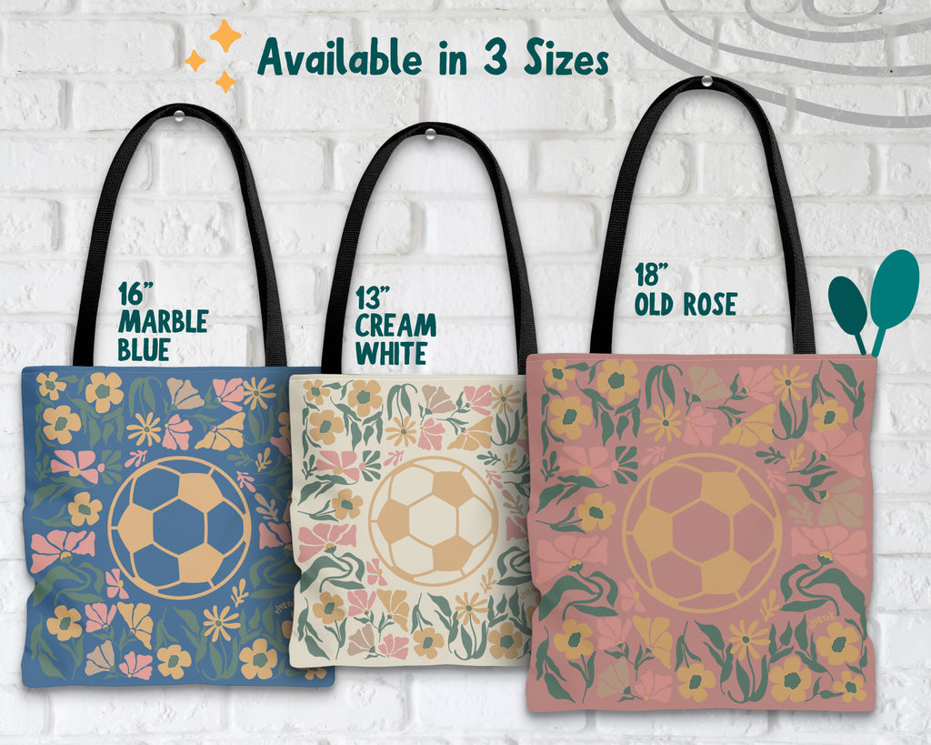 Soccer Floral Tote Bag Gift, Cute Football Lover Canvas Bag, Aesthetic Sports Tote, Soccer Player Gift, Everyday Carry Bag
