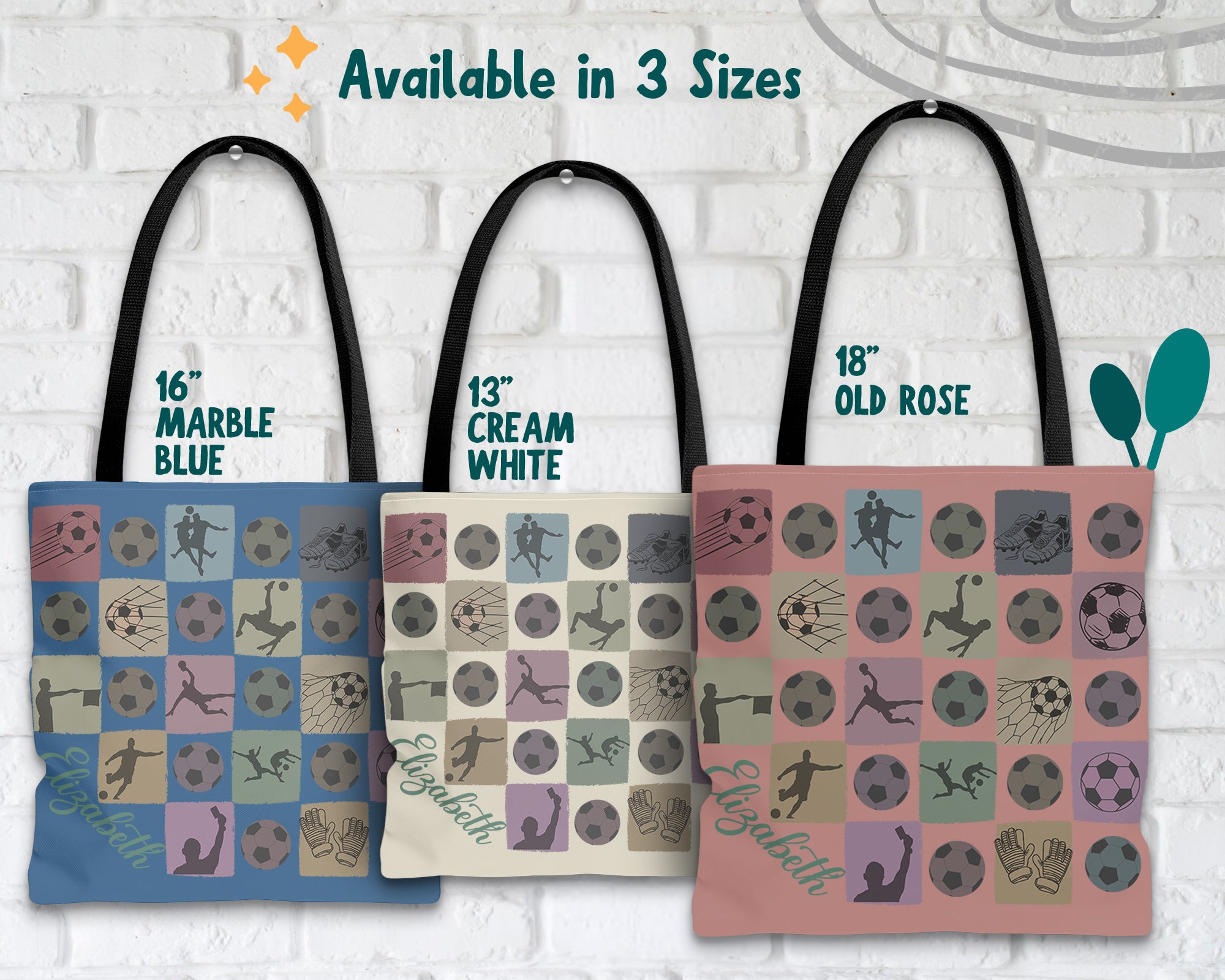 Custom Soccer Tote Bag, Personalized Name Football Canvas Tote, Retro Soccer Lover Gift, Cute Sports Carry Bag, Player Gift Tote