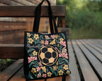 Custom Name Soccer Floral Tote Bag, Personalized Football Lover Bag, Cute Sports Canvas Tote, Soccer Player Gift, Aesthetic Soccer Carry Bag