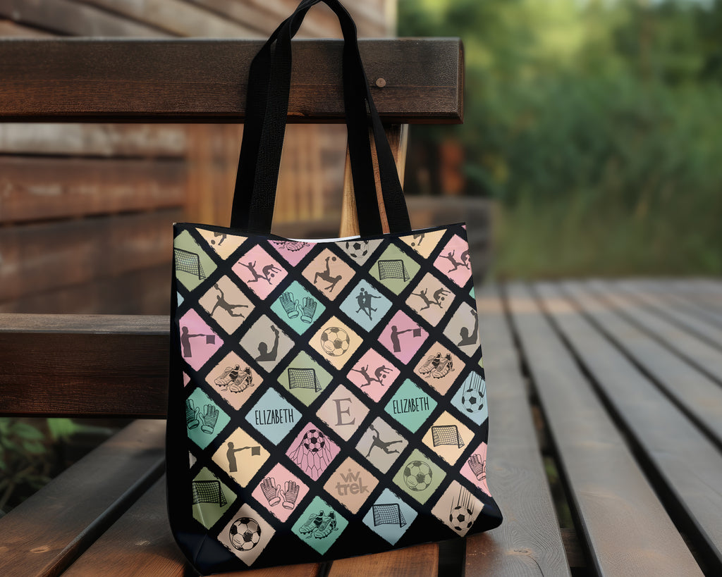 Custom Soccer Tote Bag, Vintage Personalized Name Football Canvas Tote, Unique Soccer Lover Gift, Cozy Sports Carry Bag, Player Gift Tote