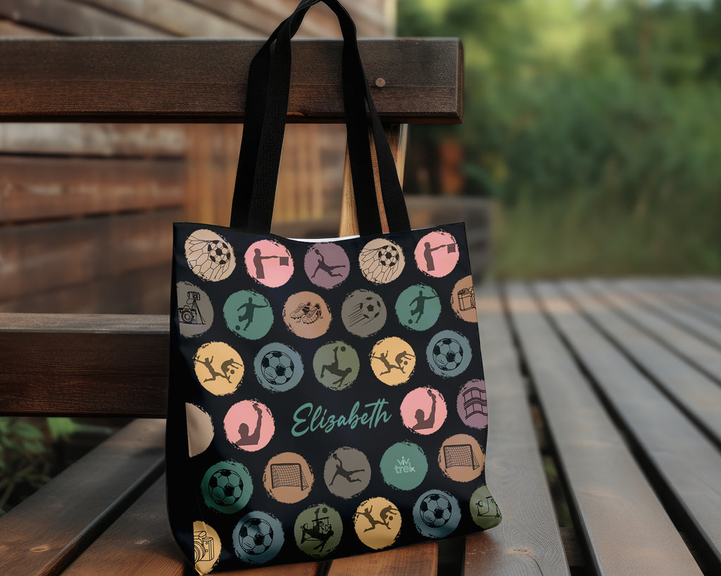 Custom Soccer Tote Bag, Retro Personalized Name Football Canvas Tote, Unique Soccer Lover Gift, Sports Carry Bag, Player Gift Tote