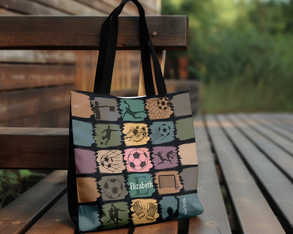 Retro Custom Soccer Tote Bag, Personalized Name Football Canvas Tote, Unique Soccer Lover Gift, Cozy Sports Carry Bag, Player Gift Tote
