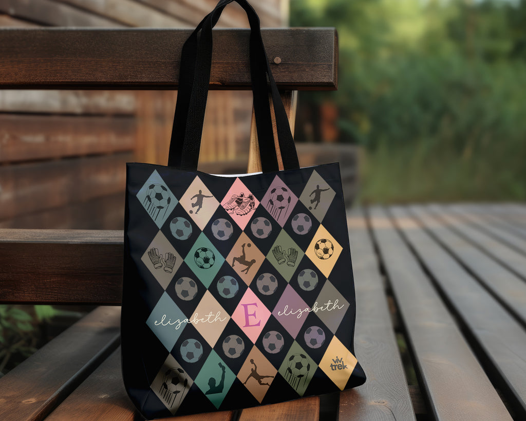 Retro Custom Soccer Tote Bag, Personalized Name Football Canvas Tote, Unique Soccer Lover Gift, Vintage Sports Carry Bag, Player Gift Tote