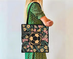 Custom Name Soccer Floral Tote Bag, Personalized Football Lover Bag, Cute Sports Canvas Tote, Soccer Player Gift, Aesthetic Soccer Carry Bag