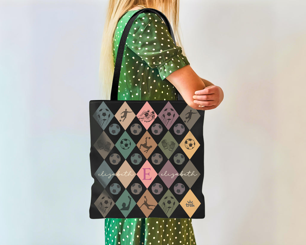 Retro Custom Soccer Tote Bag, Personalized Name Football Canvas Tote, Unique Soccer Lover Gift, Vintage Sports Carry Bag, Player Gift Tote