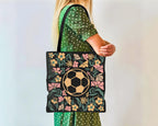 Soccer Floral Tote Bag Gift, Cute Football Lover Canvas Bag, Aesthetic Sports Tote, Soccer Player Gift, Everyday Carry Bag
