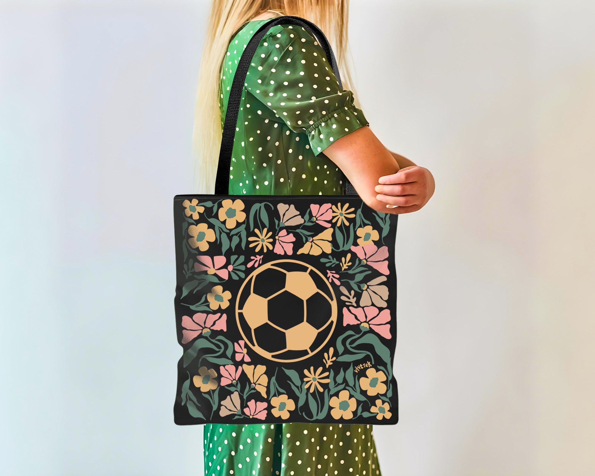 Soccer Floral Tote Bag Gift, Cute Football Lover Canvas Bag, Aesthetic Sports Tote, Soccer Player Gift, Everyday Carry Bag