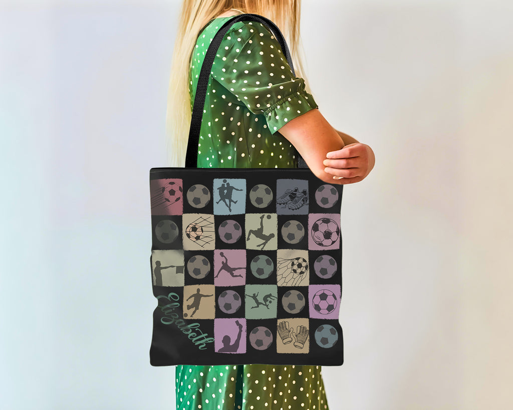 Custom Soccer Tote Bag, Personalized Name Football Canvas Tote, Retro Soccer Lover Gift, Cute Sports Carry Bag, Player Gift Tote