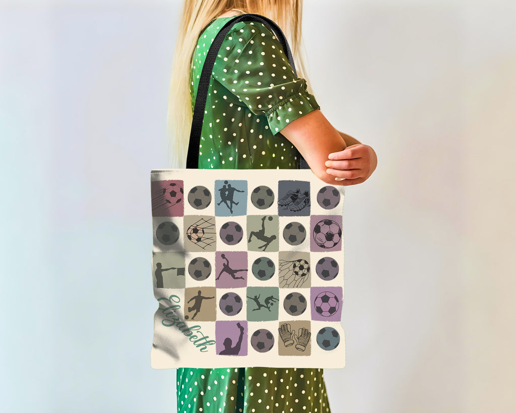 Custom Soccer Tote Bag, Personalized Name Football Canvas Tote, Retro Soccer Lover Gift, Cute Sports Carry Bag, Player Gift Tote