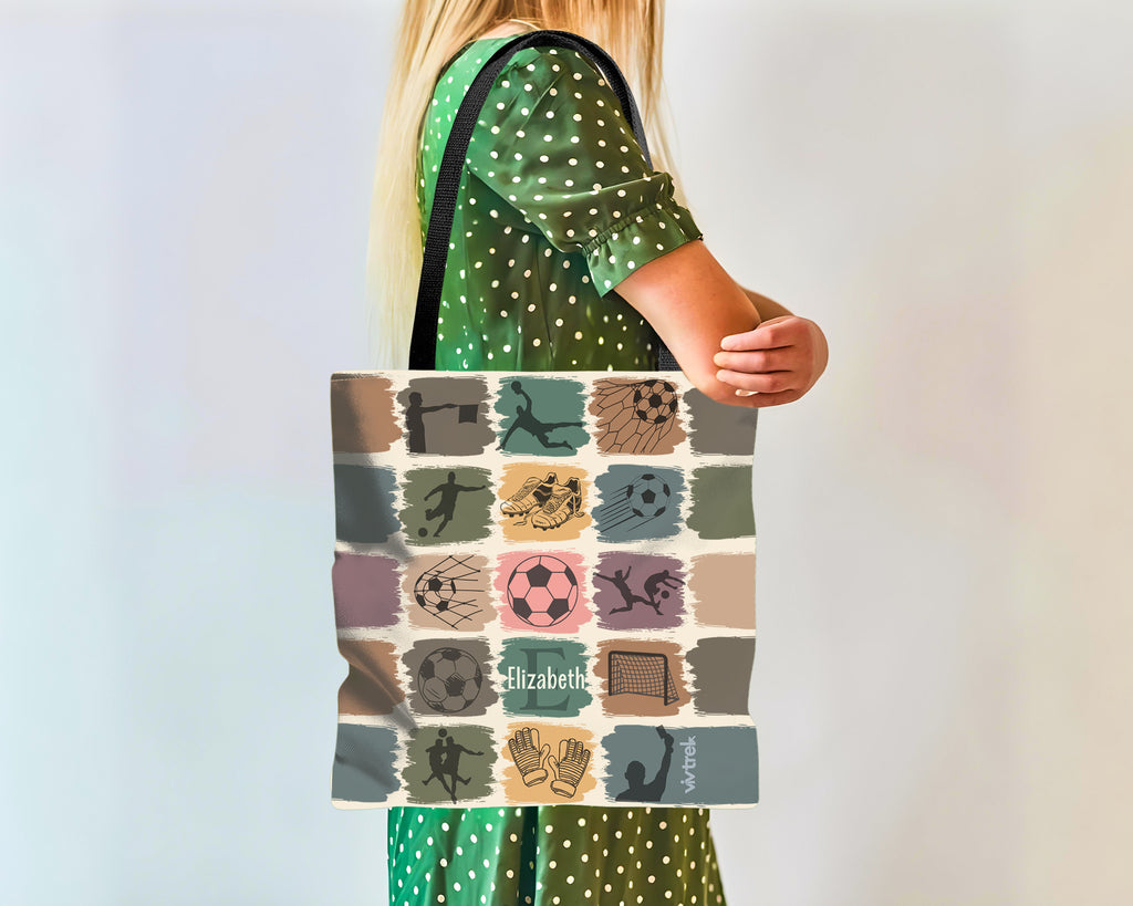 Retro Custom Soccer Tote Bag, Personalized Name Football Canvas Tote, Unique Soccer Lover Gift, Cozy Sports Carry Bag, Player Gift Tote