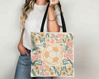 Custom Name Soccer Floral Tote Bag, Personalized Football Lover Bag, Cute Sports Canvas Tote, Soccer Player Gift, Aesthetic Soccer Carry Bag