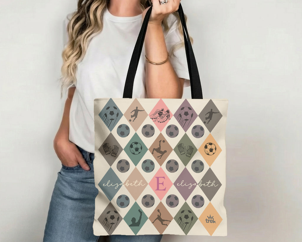 Retro Custom Soccer Tote Bag, Personalized Name Football Canvas Tote, Unique Soccer Lover Gift, Vintage Sports Carry Bag, Player Gift Tote