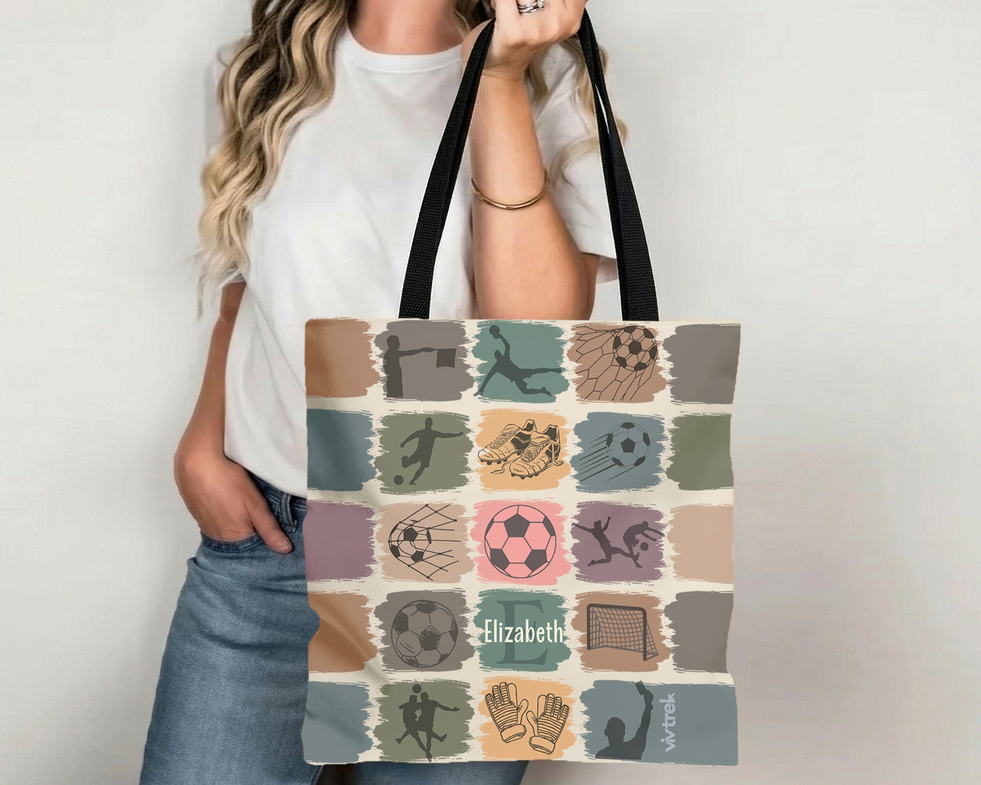Retro Custom Soccer Tote Bag, Personalized Name Football Canvas Tote, Unique Soccer Lover Gift, Cozy Sports Carry Bag, Player Gift Tote