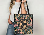 Soccer Floral Tote Bag Gift, Cute Football Lover Canvas Bag, Aesthetic Sports Tote, Soccer Player Gift, Everyday Carry Bag