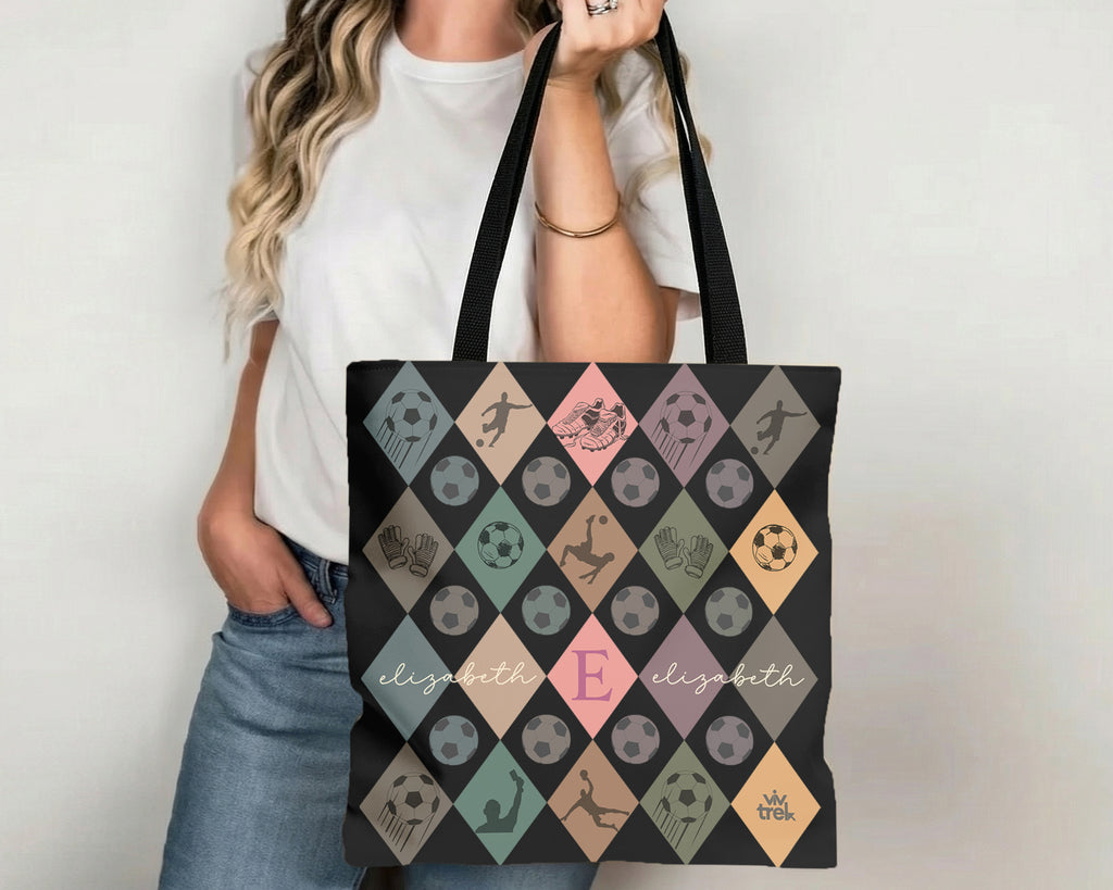 Retro Custom Soccer Tote Bag, Personalized Name Football Canvas Tote, Unique Soccer Lover Gift, Vintage Sports Carry Bag, Player Gift Tote