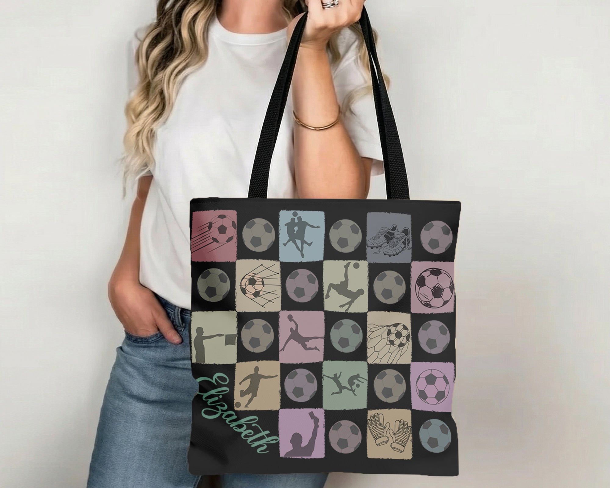 Custom Soccer Tote Bag, Personalized Name Football Canvas Tote, Retro Soccer Lover Gift, Cute Sports Carry Bag, Player Gift Tote