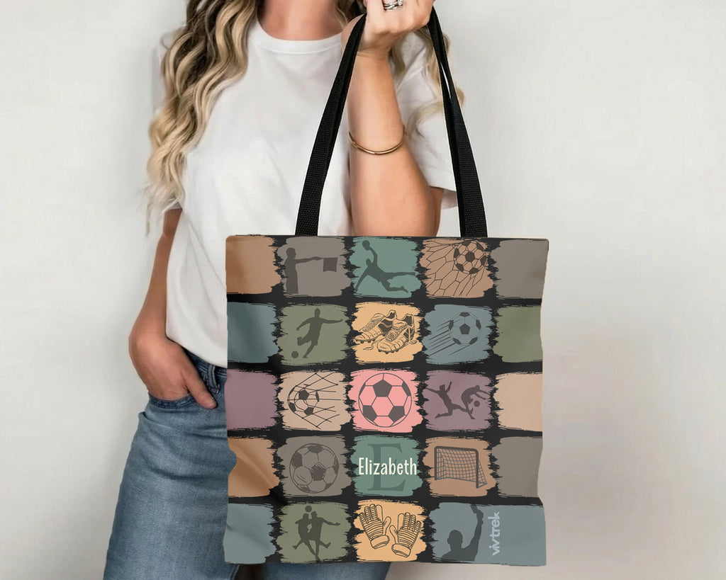 Retro Custom Soccer Tote Bag, Personalized Name Football Canvas Tote, Unique Soccer Lover Gift, Cozy Sports Carry Bag, Player Gift Tote
