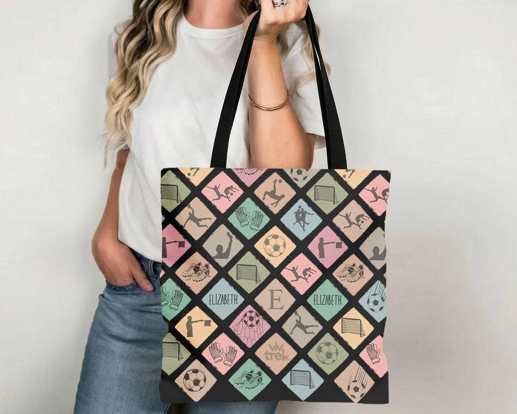 Custom Soccer Tote Bag, Vintage Personalized Name Football Canvas Tote, Unique Soccer Lover Gift, Cozy Sports Carry Bag, Player Gift Tote