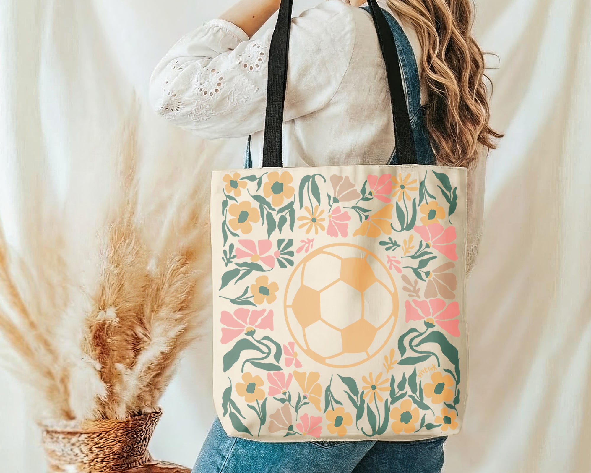 Soccer Floral Tote Bag Gift, Cute Football Lover Canvas Bag, Aesthetic Sports Tote, Soccer Player Gift, Everyday Carry Bag