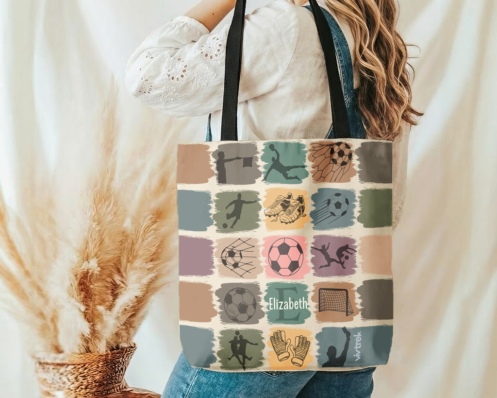 Retro Custom Soccer Tote Bag, Personalized Name Football Canvas Tote, Unique Soccer Lover Gift, Cozy Sports Carry Bag, Player Gift Tote