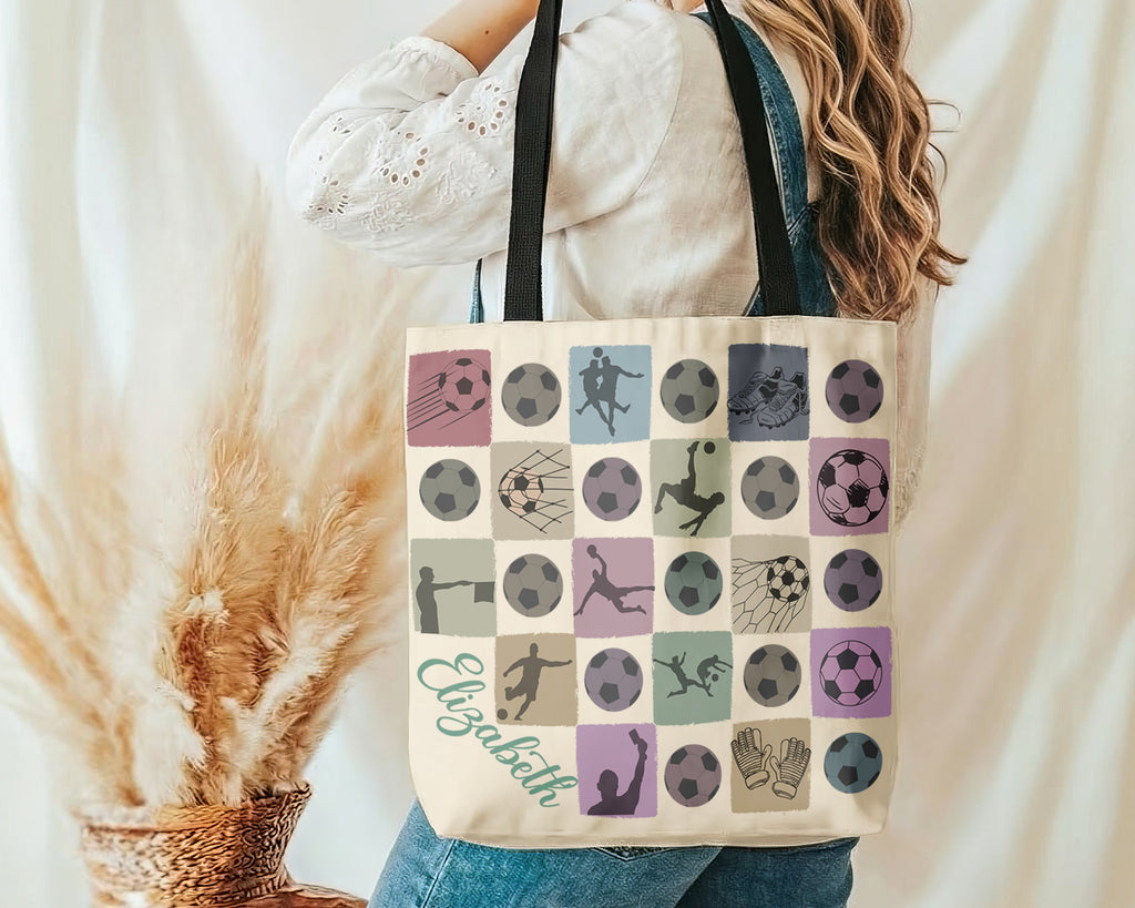 Custom Soccer Tote Bag, Personalized Name Football Canvas Tote, Retro Soccer Lover Gift, Cute Sports Carry Bag, Player Gift Tote